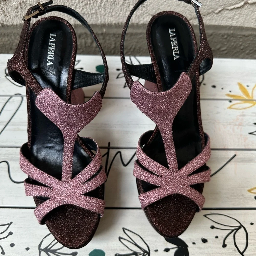 LA PERLA Glitter Platform Sandals size 7